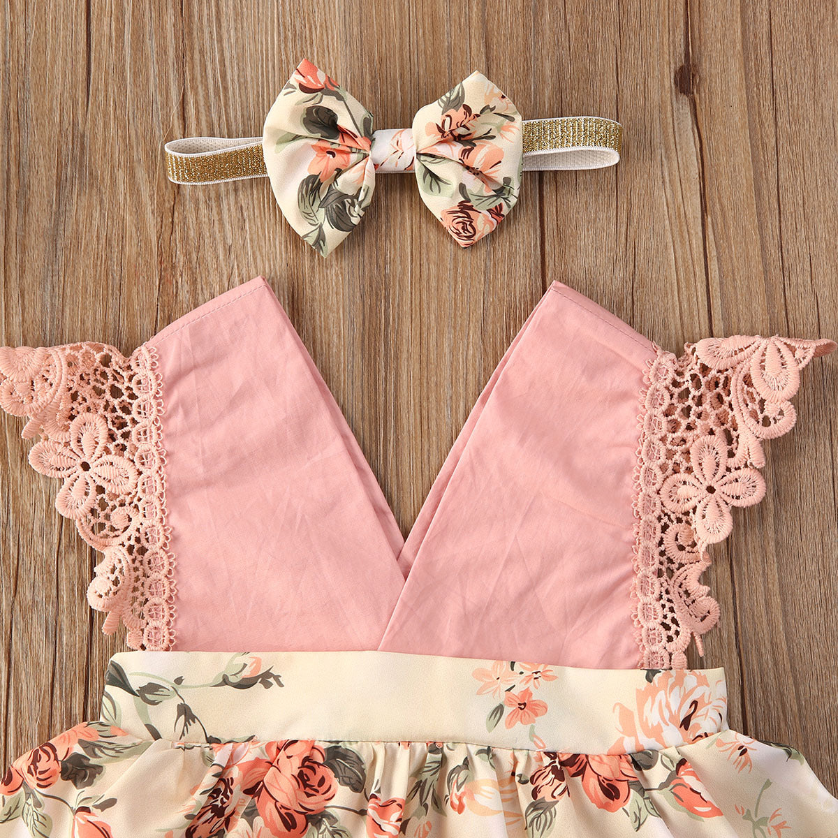 Girl Princess Clothes Baby Romper Girls Floral Lace V Neck Sleeveless Jumpsuit Newborn Headband Kid Outfits Summer Clothing