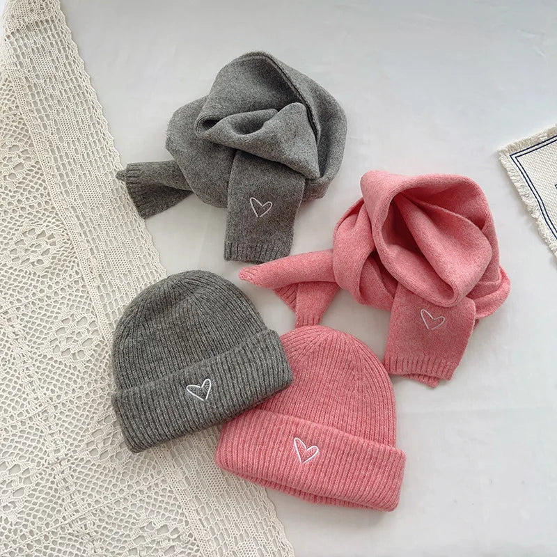 Soft Wool Embroidery Heart Beanie