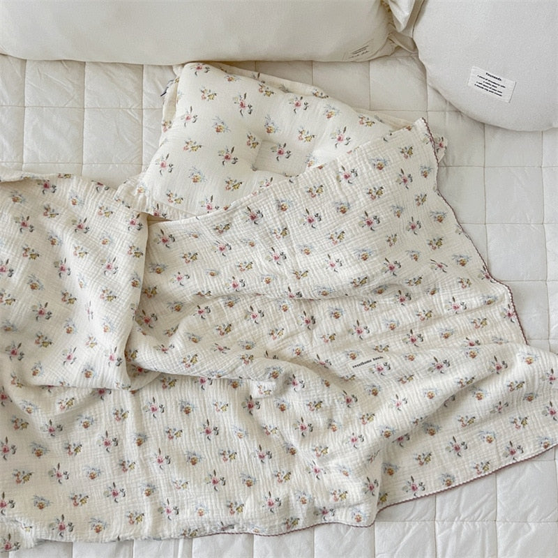 Floral Muslin Pillow & Blanket Set