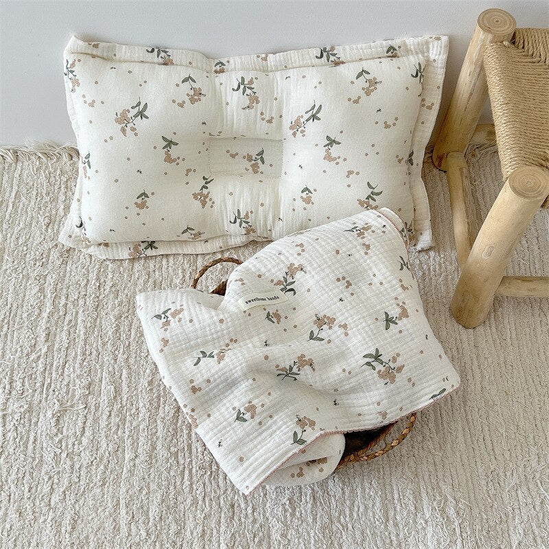 Floral Muslin Pillow & Blanket Set