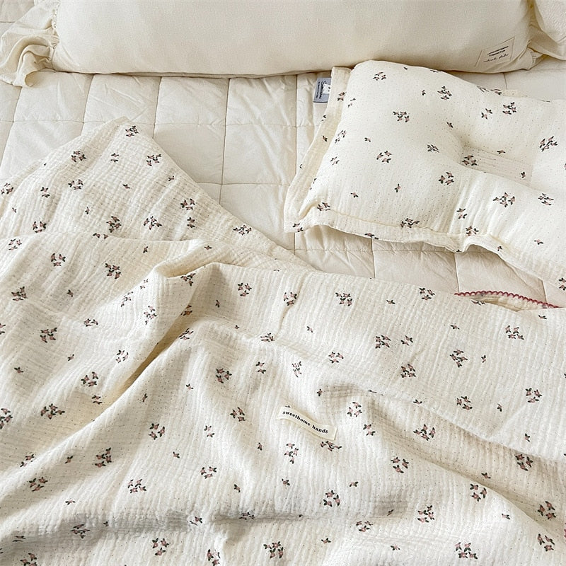 Floral Muslin Pillow & Blanket Set