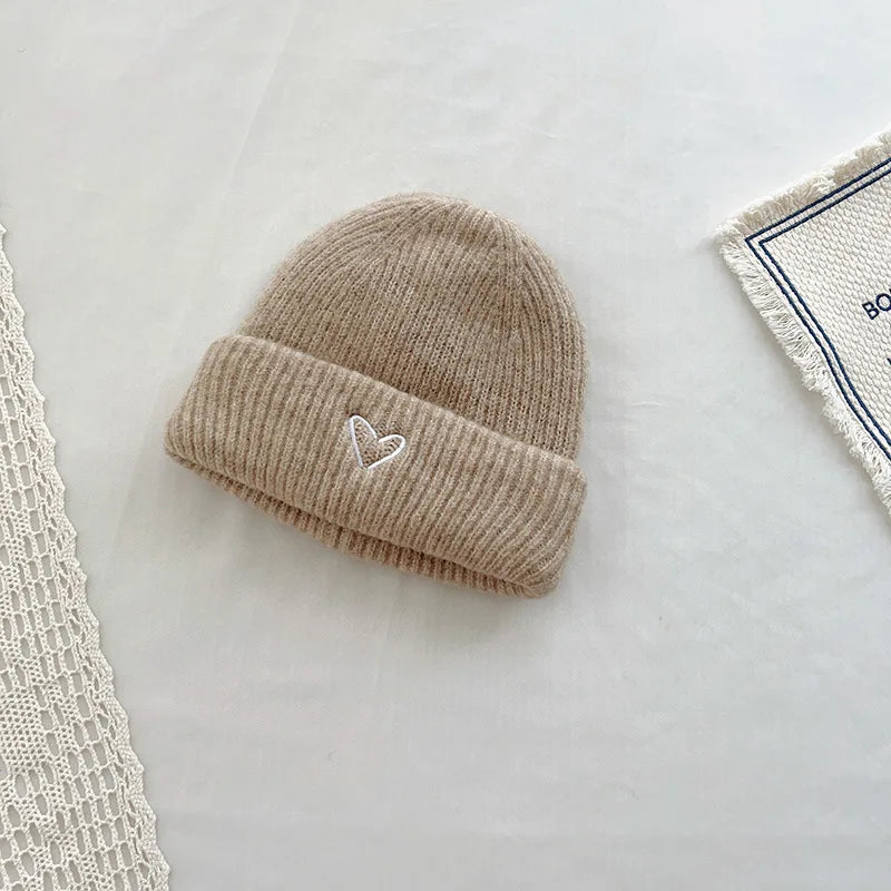 Soft Wool Embroidery Heart Beanie