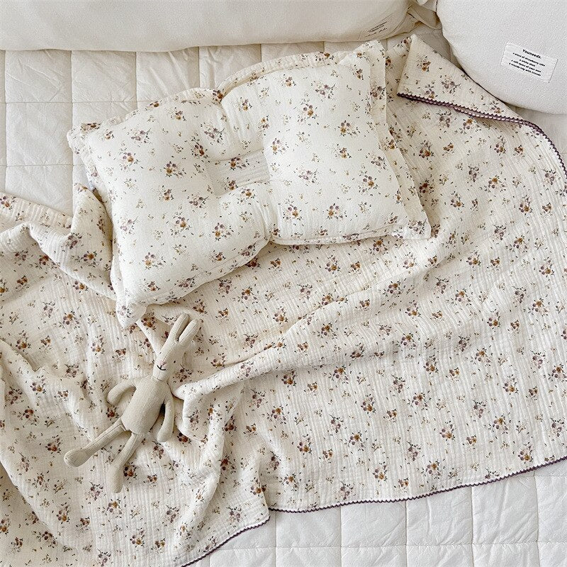 Floral Muslin Pillow & Blanket Set