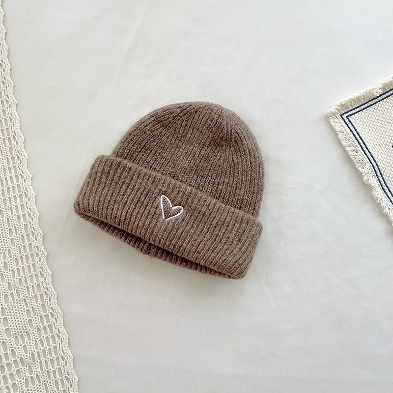 Soft Wool Embroidery Heart Beanie