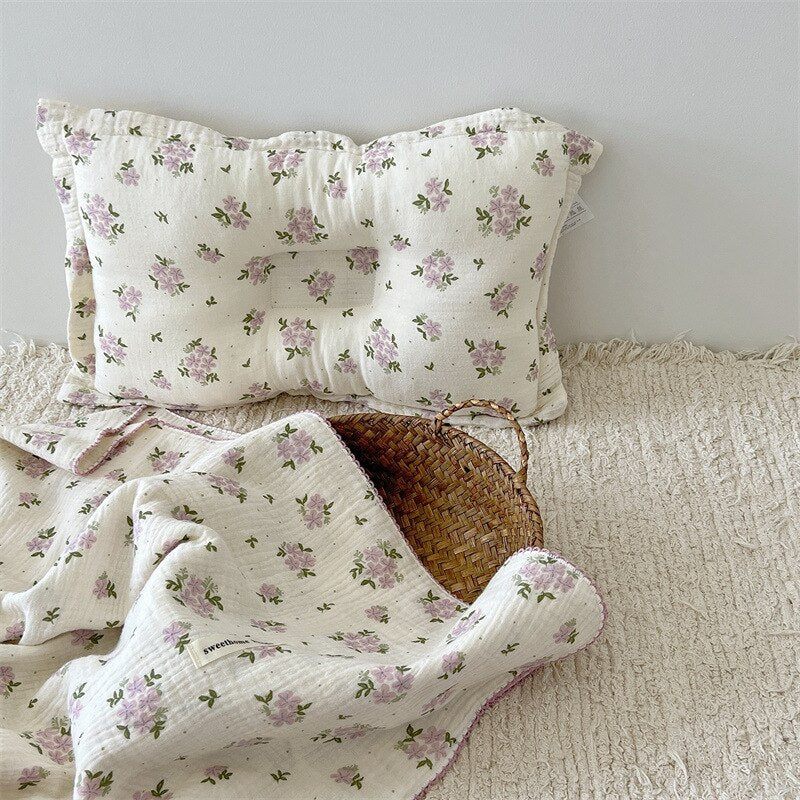 Floral Muslin Pillow & Blanket Set