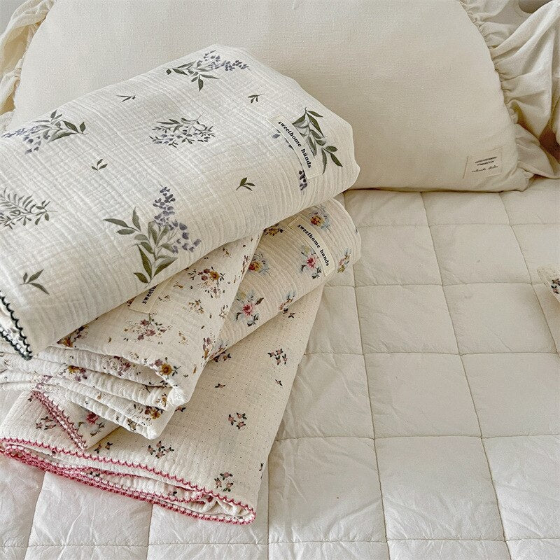 Floral Muslin Pillow & Blanket Set