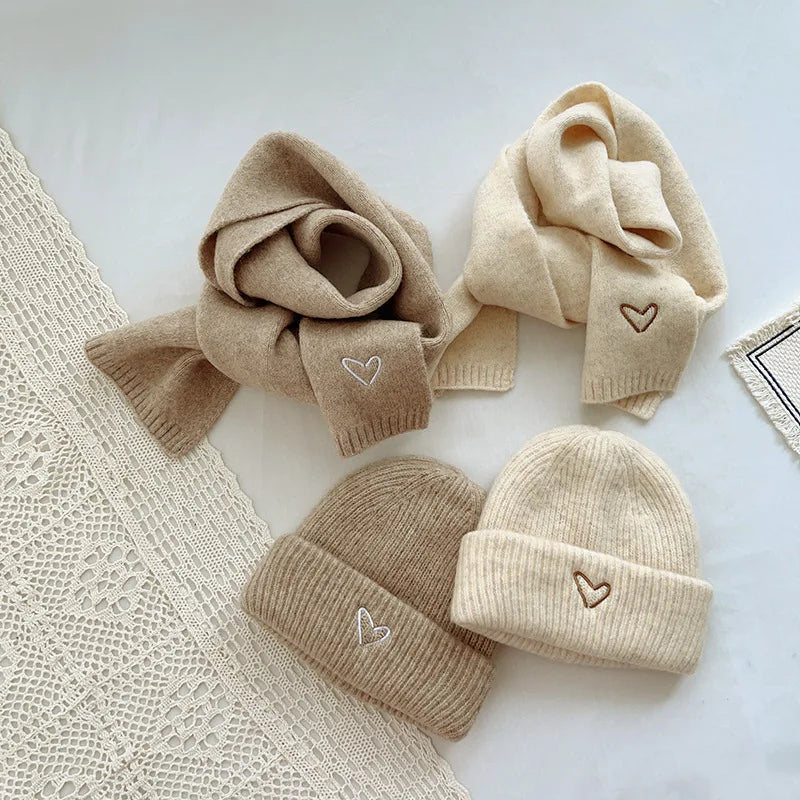 Soft Wool Embroidery Heart Beanie
