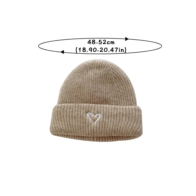 Soft Wool Embroidery Heart Beanie