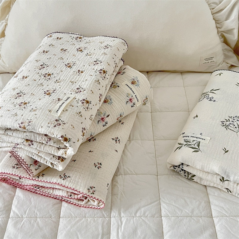Floral Muslin Pillow & Blanket Set