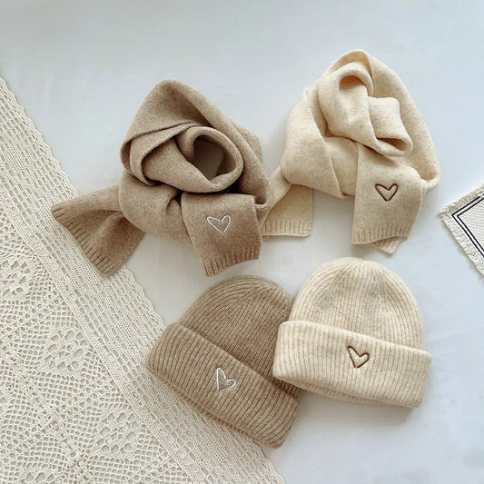 Soft Wool Embroidery Heart Beanie