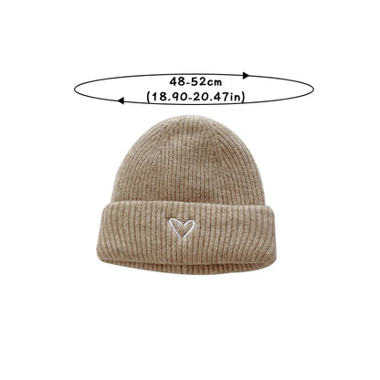Soft Wool Embroidery Heart Beanie